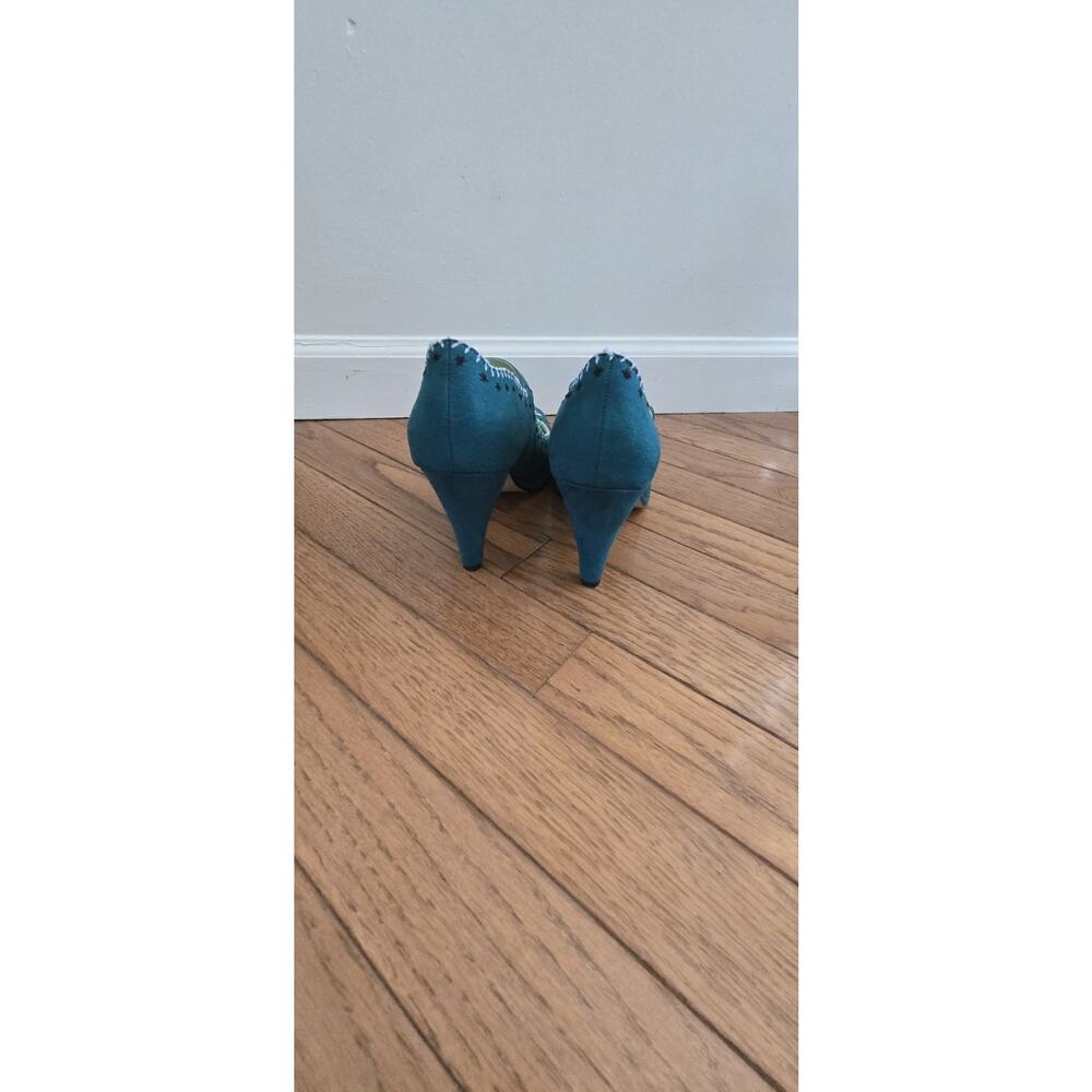 SE Boutique sam edelman green embroidered Peep Toe Rockabilly mary jane heel 8 M - Picture 6 of 7